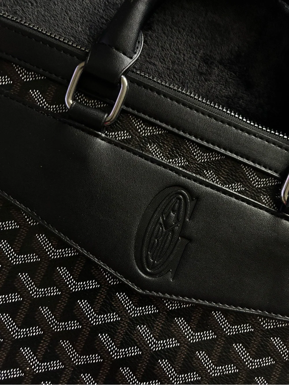 Men's Black Patterned Tote Bag - Elegant Work Carry